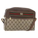 GUCCI GG Supreme Web Sherry Line Shoulder Bag PVC Beige Gold Auth 158511-1