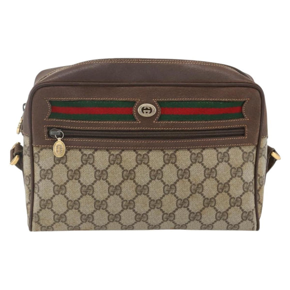GUCCI GG Supreme Web Sherry Line Shoulder Bag PVC Beige Gold Auth 158511