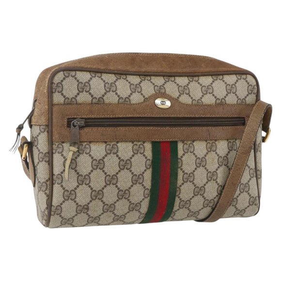 GUCCI GG Supreme Web Sherry Line Bag PVC Beige Gold 68 02 005 Auth 158512