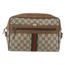 GUCCI GG Supreme Web Sherry Line Bag PVC Beige Gold 68 02 005 Auth 158512-2