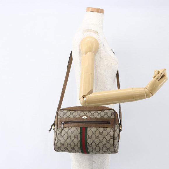 GUCCI GG Supreme Web Sherry Line Bag PVC Beige Gold 68 02 005 Auth 158512
