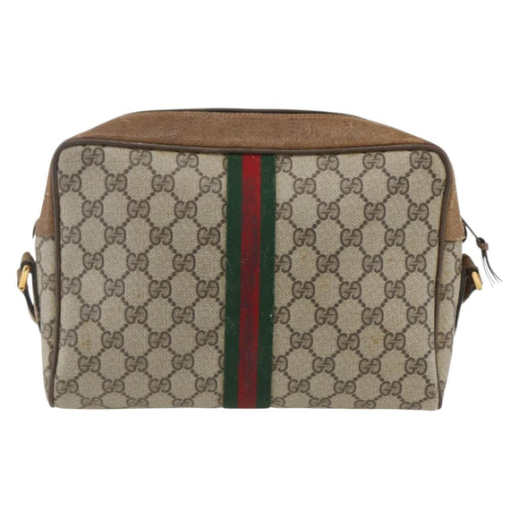 GUCCI GG Supreme Web Sherry Line Bag PVC Beige Gold 68 02 005 Auth 158512