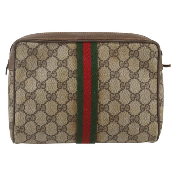 GUCCI GG Supreme Web Sherry Line Clutch Bag PVC Beige Gold 89 01 012 Auth 158514