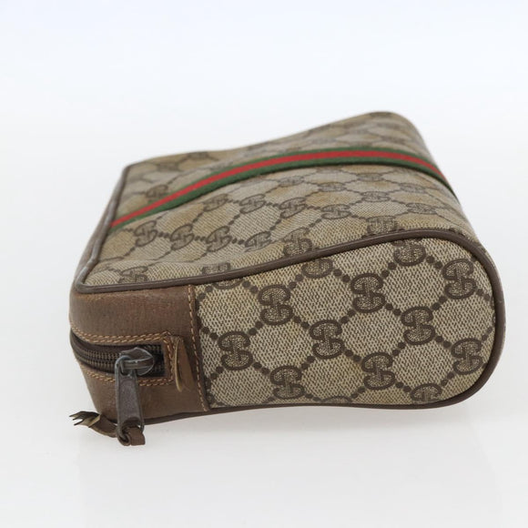 GUCCI GG Supreme Web Sherry Line Clutch Bag PVC Beige Gold 89 01 012 Auth 158514