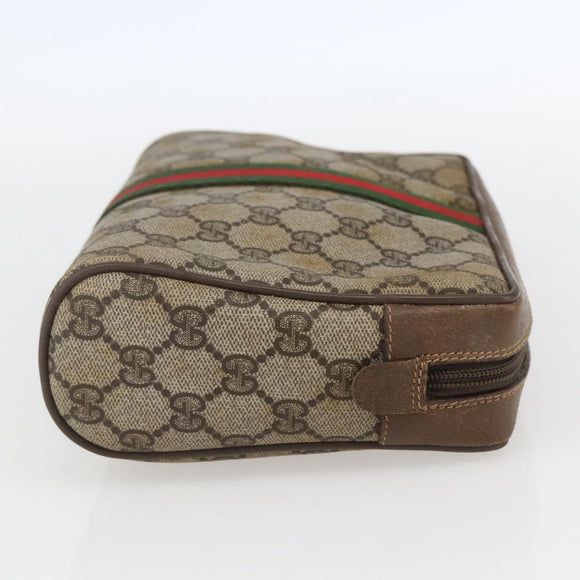 GUCCI GG Supreme Web Sherry Line Clutch Bag PVC Beige Gold 89 01 012 Auth 158514