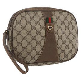 GUCCI GG Supreme Web Sherry Line Clutch Bag PVC Beige Gold 89 01 034 Auth 158515