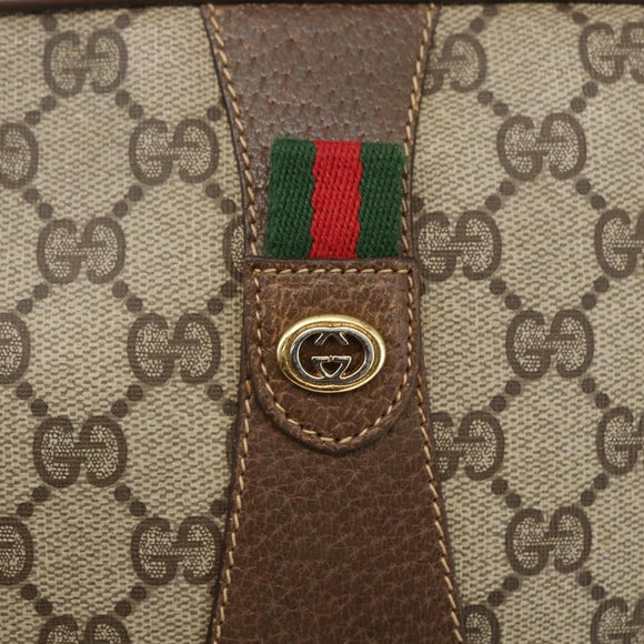 GUCCI GG Supreme Web Sherry Line Clutch Bag PVC Beige Gold 89 01 034 Auth 158515