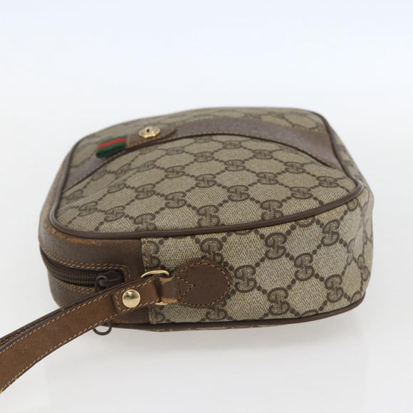 GUCCI GG Supreme Web Sherry Line Clutch Bag PVC Beige Gold 89 01 034 Auth 158515
