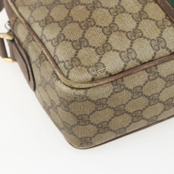 GUCCI GG Supreme Web Sherry Line Shoulder Bag PVC Beige Gold Auth 158516
