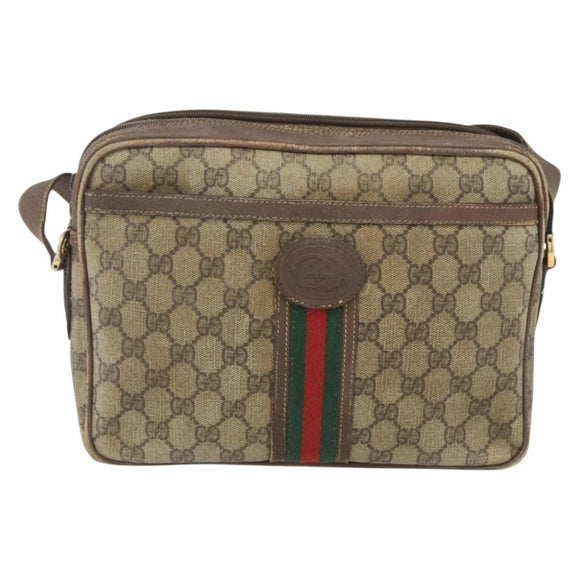 GUCCI GG Supreme Web Sherry Line Shoulder Bag PVC Beige Gold Auth 158516