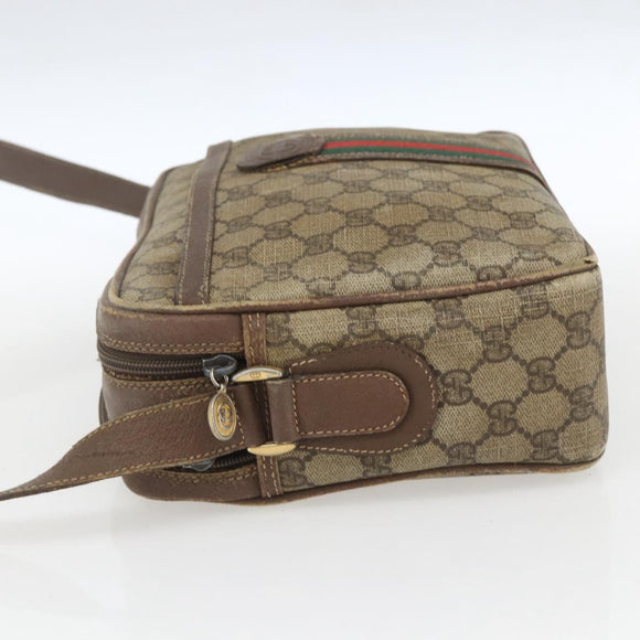 GUCCI GG Supreme Web Sherry Line Shoulder Bag PVC Beige Gold Auth 158516