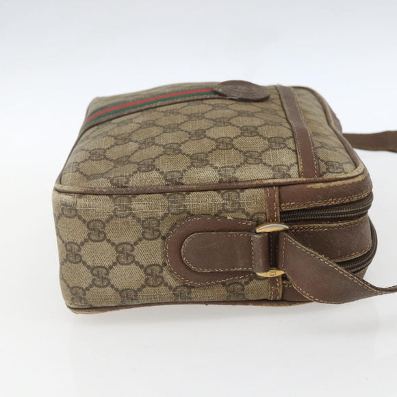 GUCCI GG Supreme Web Sherry Line Shoulder Bag PVC Beige Gold Auth 158516