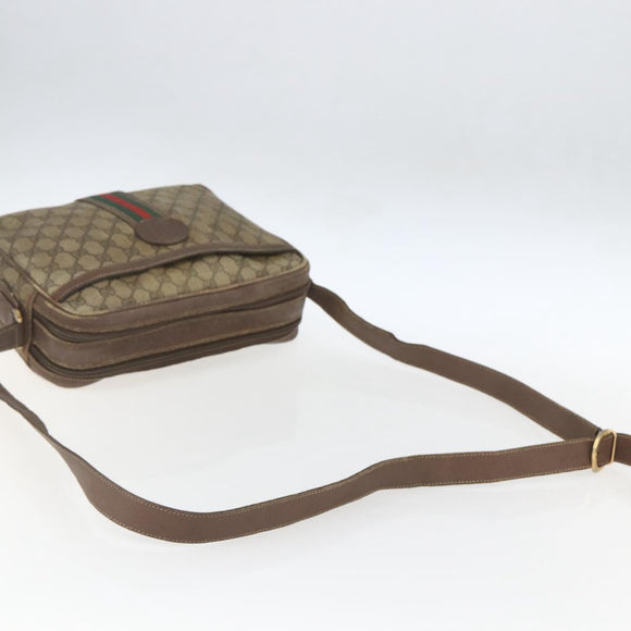 GUCCI GG Supreme Web Sherry Line Shoulder Bag PVC Beige Gold Auth 158516