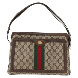 GUCCI GG Supreme Web Sherry Line Bag PVC Beige Gold 41 001 4085 Auth 158517 - 0