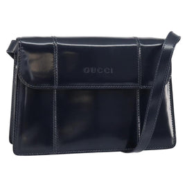 GUCCI Bamboo Shoulder Bag Patent leather Navy Gold Auth 158518