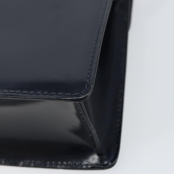 GUCCI Bamboo Shoulder Bag Patent leather Navy Gold Auth 158518