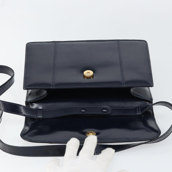 GUCCI Bamboo Shoulder Bag Patent leather Navy Gold Auth 158518