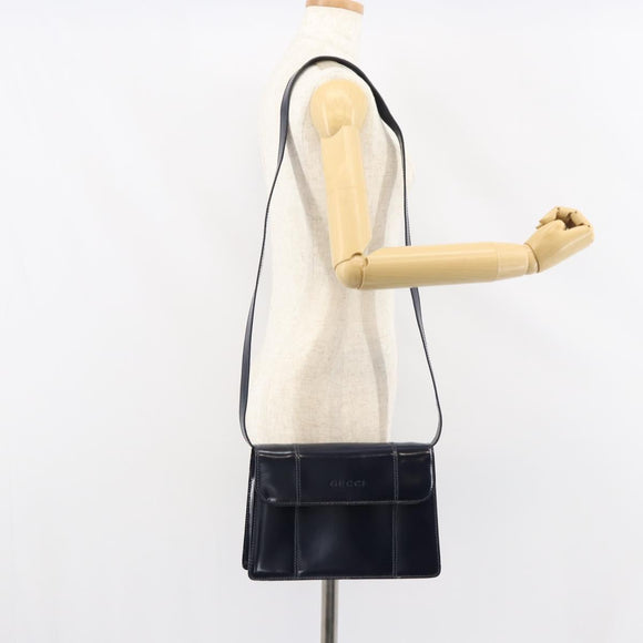 GUCCI Bamboo Shoulder Bag Patent leather Navy Gold Auth 158518