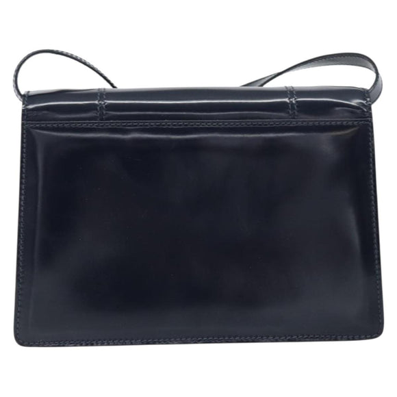 GUCCI Bamboo Shoulder Bag Patent leather Navy Gold Auth 158518