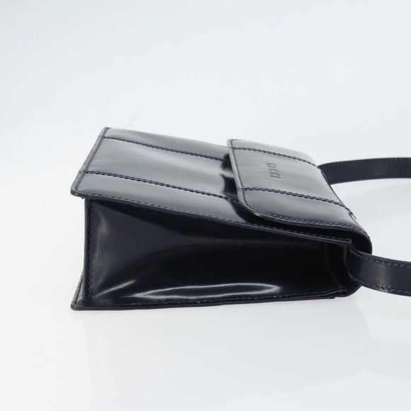 GUCCI Bamboo Shoulder Bag Patent leather Navy Gold Auth 158518