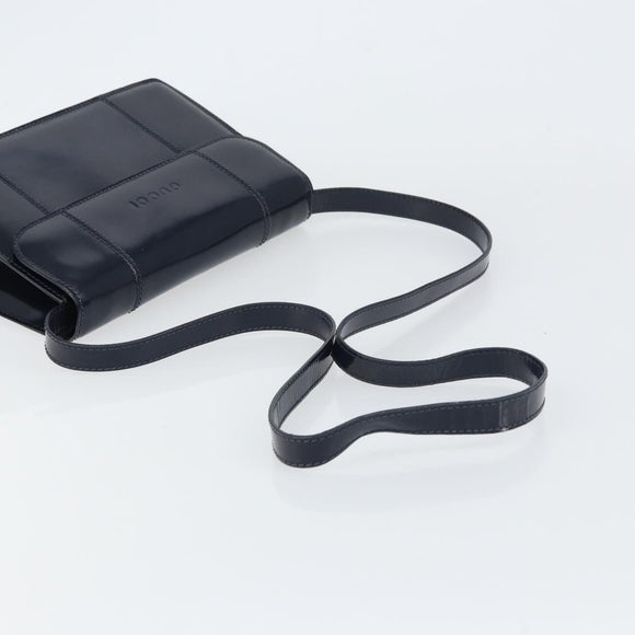 GUCCI Bamboo Shoulder Bag Patent leather Navy Gold Auth 158518