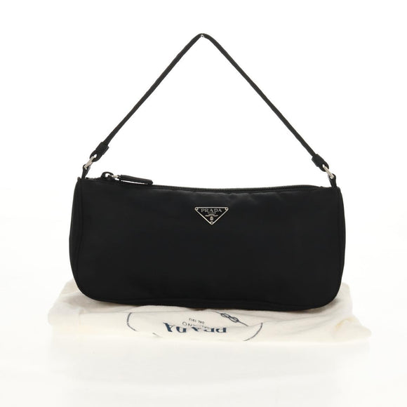 PRADA Accessory Pouch Nylon Black Silver Auth 158519V