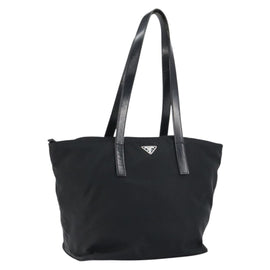 PRADA Tote Bag Nylon Black Silver Auth 158523