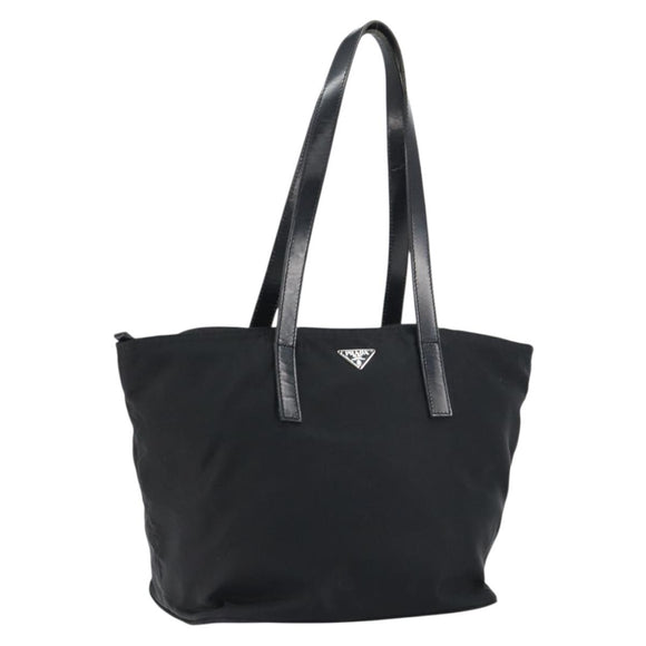 PRADA Tote Bag Nylon Black Silver Auth 158523