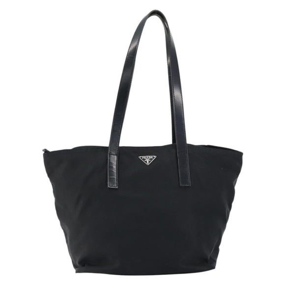 PRADA Tote Bag Nylon Black Silver Auth 158523