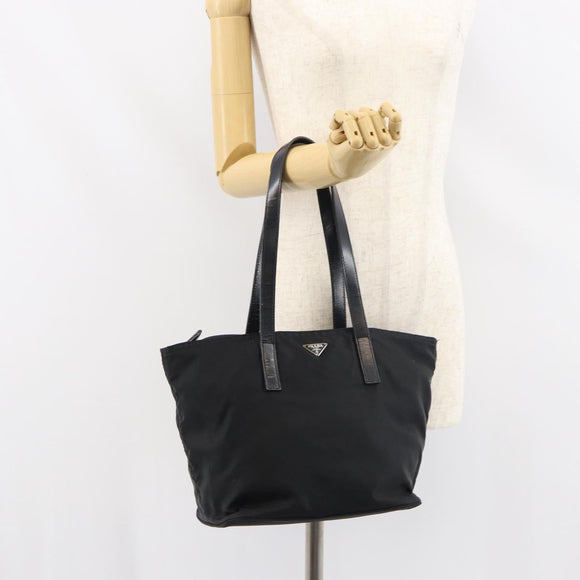 PRADA Tote Bag Nylon Black Silver Auth 158523