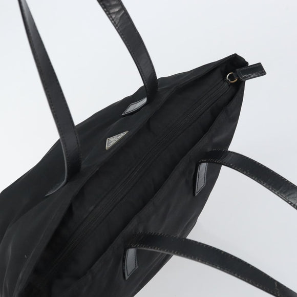 PRADA Tote Bag Nylon Black Silver Auth 158523