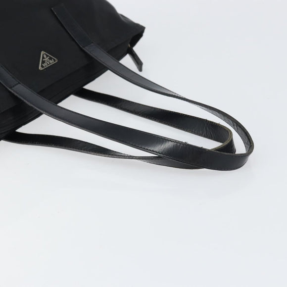 PRADA Tote Bag Nylon Black Silver Auth 158523