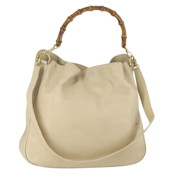 GUCCI Bamboo Hand Bag Leather 2way Beige Gold Auth 158524