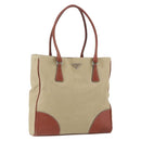 PRADA Tote Bag Canvas Beige Silver Auth 158525-1