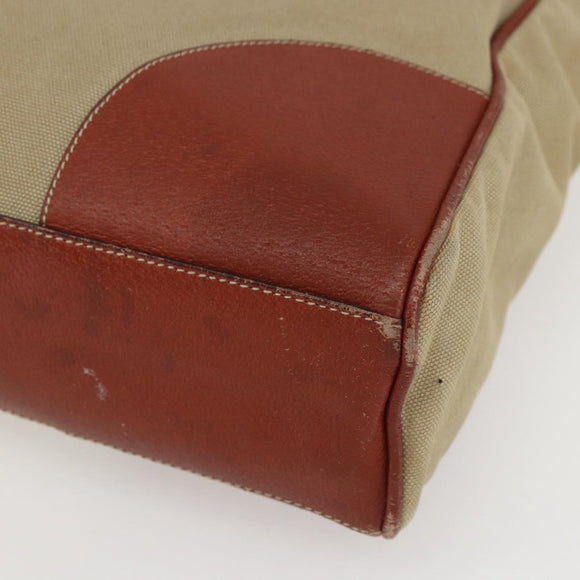 PRADA Tote Bag Canvas Beige Silver Auth 158525