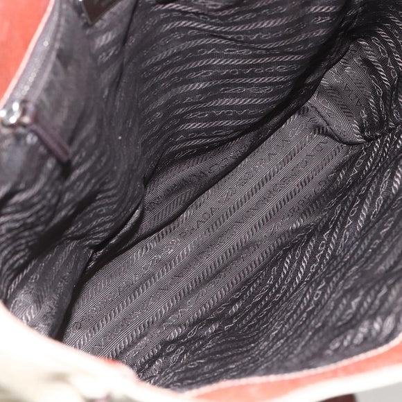 PRADA Tote Bag Canvas Beige Silver Auth 158525