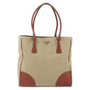PRADA Tote Bag Canvas Beige Silver Auth 158525-13