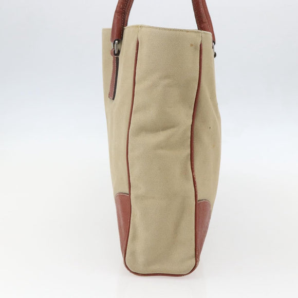 PRADA Tote Bag Canvas Beige Silver Auth 158525