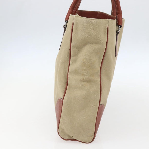 PRADA Tote Bag Canvas Beige Silver Auth 158525