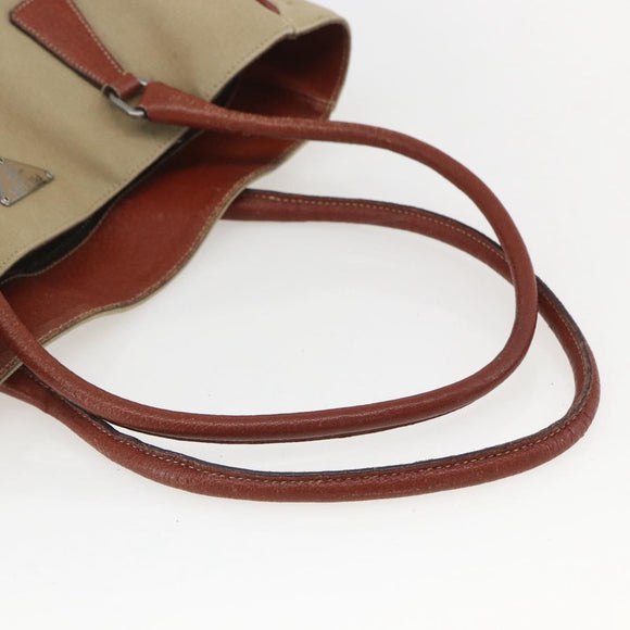 PRADA Tote Bag Canvas Beige Silver Auth 158525