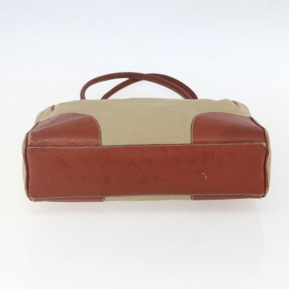 PRADA Tote Bag Canvas Beige Silver Auth 158525