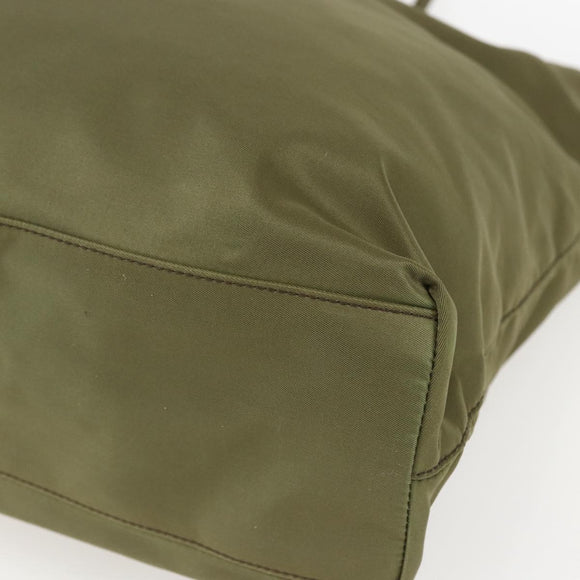 PRADA Tote Bag Nylon Khaki Silver Auth 158527