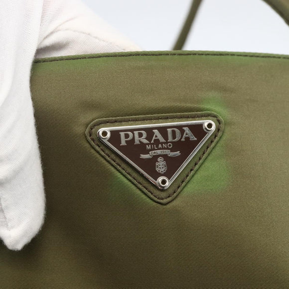 PRADA Tote Bag Nylon Khaki Silver Auth 158527