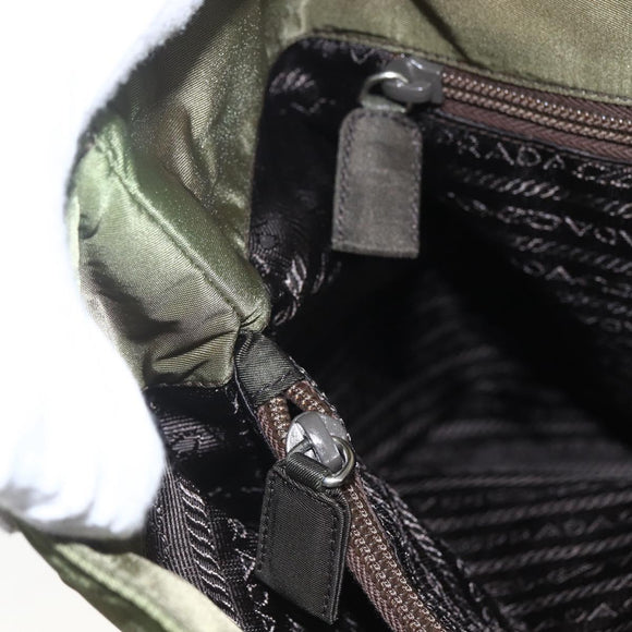 PRADA Tote Bag Nylon Khaki Silver Auth 158527