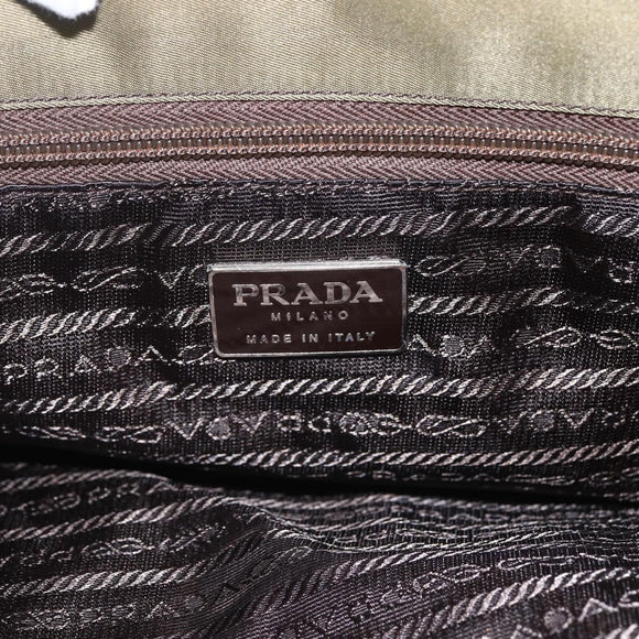 PRADA Tote Bag Nylon Khaki Silver Auth 158527