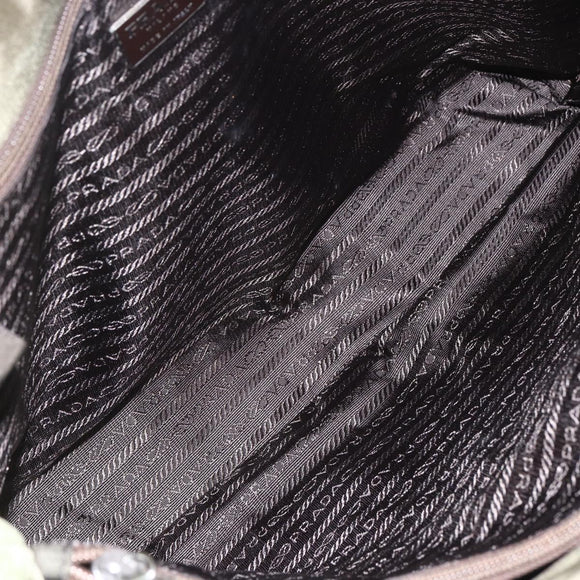 PRADA Tote Bag Nylon Khaki Silver Auth 158527