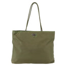 PRADA Tote Bag Nylon Khaki Silver Auth 158527-2
