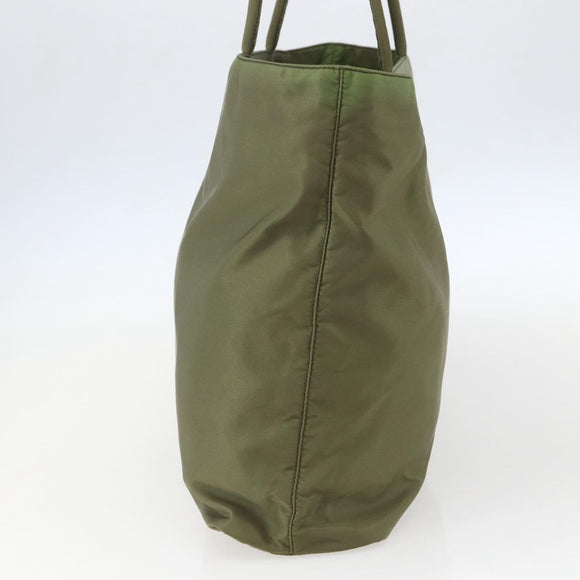 PRADA Tote Bag Nylon Khaki Silver Auth 158527