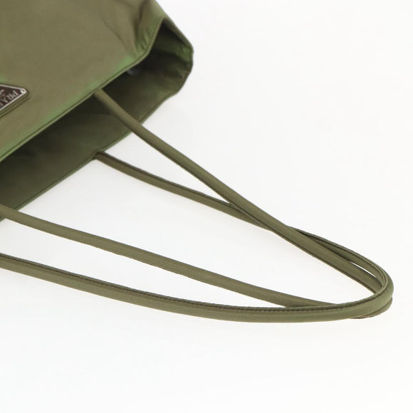 PRADA Tote Bag Nylon Khaki Silver Auth 158527