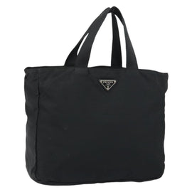 PRADA Tote Bag Nylon Black Silver Auth 158528